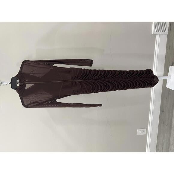 Bardot Aliyah Dress in Chocolate midi long sleeve - Picture 5 of 7